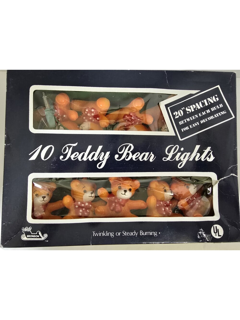 Vtg Christmas Teddy Bears String 10 Light Set Bronson Hard Plastic TESTED EUC